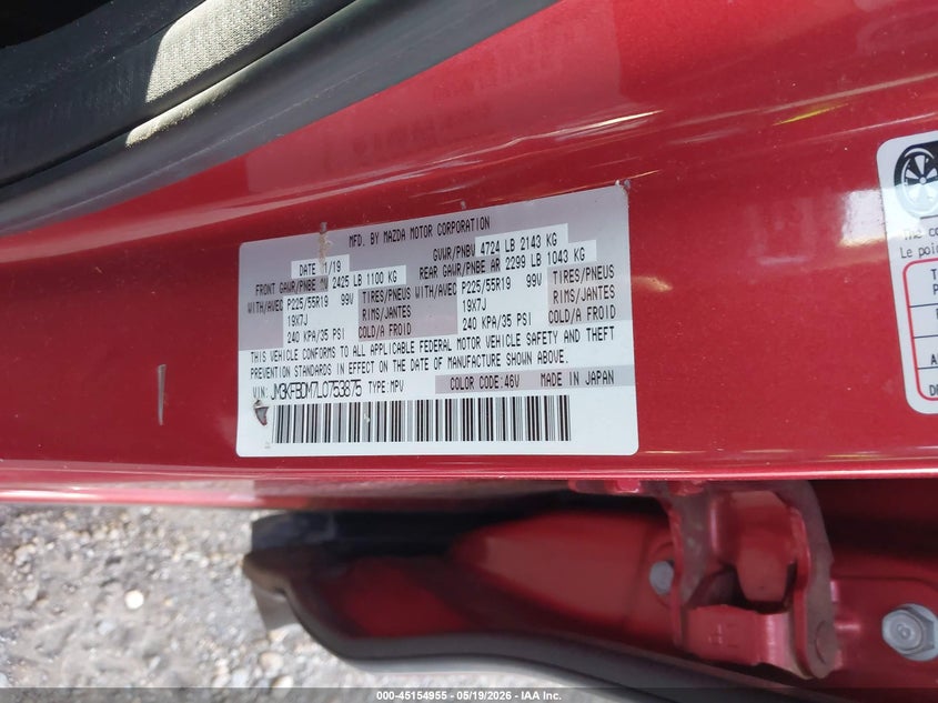 2020 Mazda Cx-5 VIN JM3KFBDM7L0753875 IAAI salvage auction — FRONT END, Original (Texas), sold $5,550 on 2026-07-27 (photo 9)