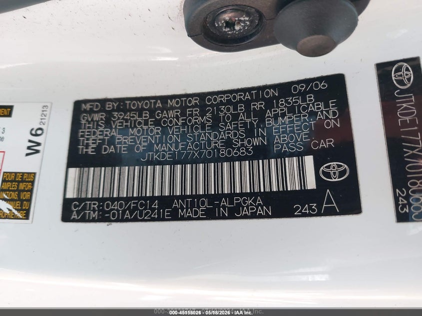 2007 Scion Tc VIN JTKDE177X70180683 IAAI salvage auction — FRONT END, Salvage (Idaho), sold $300 on 2026-07-14 (photo 9)