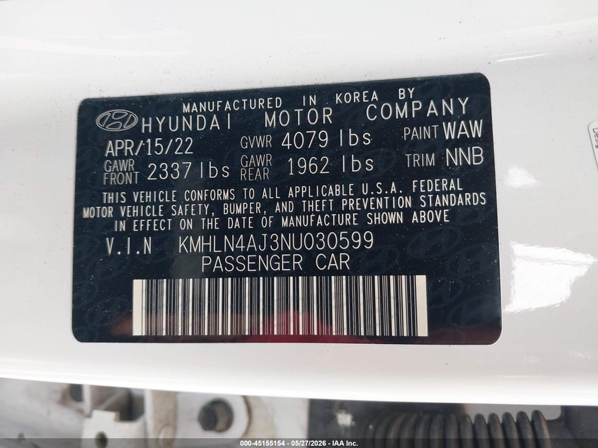 2022 Hyundai Elantra VIN KMHLN4AJ3NU030599 IAAI salvage auction — REAR END, Salvage Title, sold $9,300 on 2026-07-26 (photo 9)