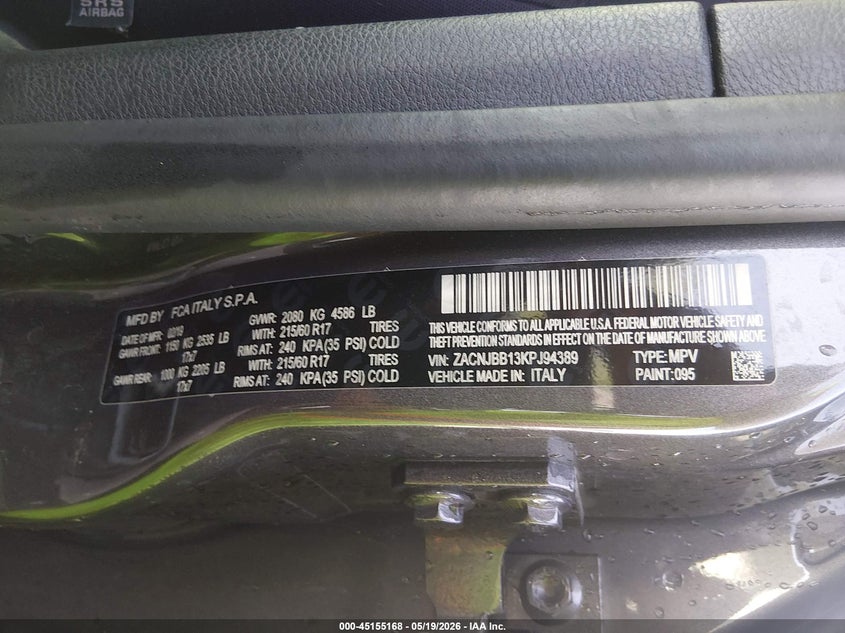 2019 Jeep Renegade VIN ZACNJBB13KPJ94389 IAAI salvage auction — RIGHT SIDE, Salvage (Indiana), sold $3,050 on 2026-07-08 (photo 9)