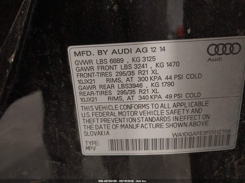 2015 Audi Q7 VIN WA1DGAFE3FD012709 IAAI salvage auction — REAR END, Clear (Colorado), sold $5,950 on 2026-07-22 (photo 9)