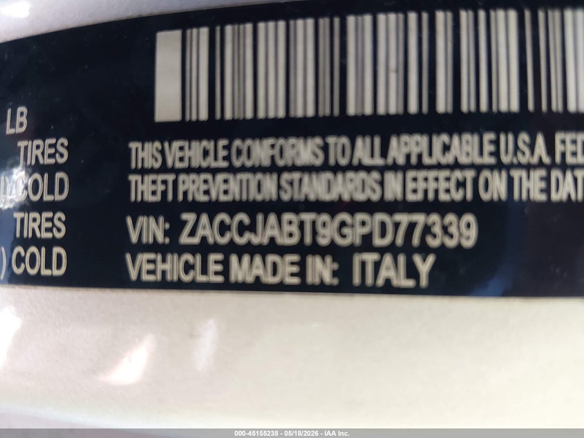 2016 Jeep Renegade VIN ZACCJABT9GPD77339 IAAI salvage auction — FRONT END, Salvage (Florida), sold $850 on 2026-08-12 (photo 9)
