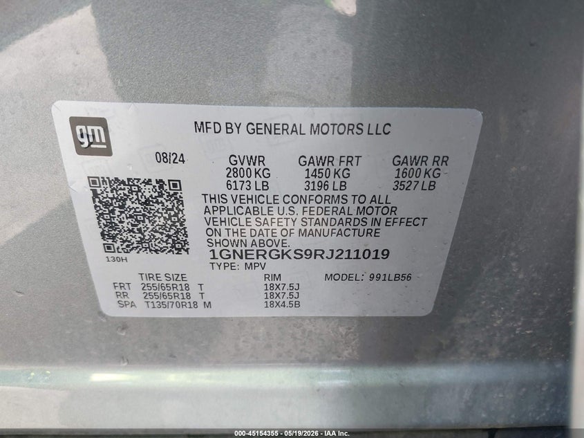 2024 Chevrolet Traverse VIN 1GNERGKS9RJ211019 IAAI salvage auction — RIGHT SIDE, Clear (Michigan), sold $12,100 on 2026-07-30 (photo 9)
