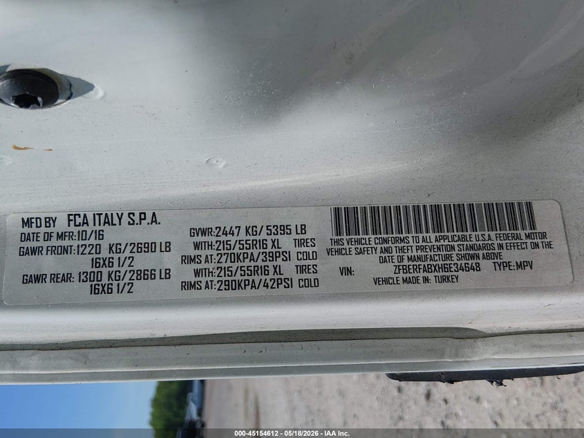 2017 Ram Promaster city VIN ZFBERFABXH6E34648 IAAI salvage auction — NORMAL WEAR, Salvage (Texas), sold $1,075 on 2026-07-28 (photo 9)