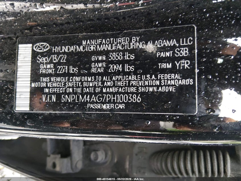 2023 Hyundai Elantra VIN 5NPLM4AG7PH100386 IAAI salvage auction — LEFT SIDE, Salvage (Utah), sold $3,750 on 2026-07-21 (photo 9)
