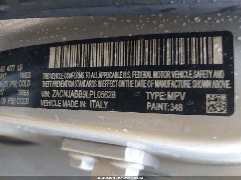 2020 Jeep Renegade VIN ZACNJABB9LPL05628 IAAI salvage auction — FRONT END, Salvage (Texas), sold $825 on 2026-07-22 (photo 9)
