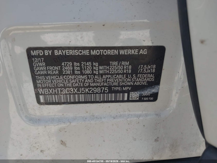 2018 BMW X1 VIN WBXHT3C3XJ5K29875 IAAI salvage auction — RIGHT FRONT, Salvage (North Carolina), sold $1,625 on 2026-07-21 (photo 9)