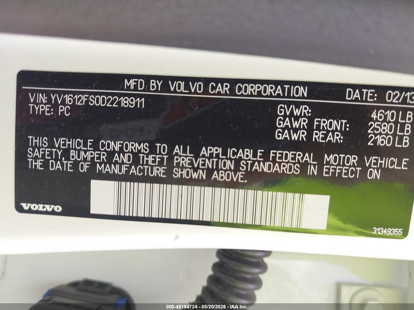 2013 Volvo S60 VIN YV1612FS0D2218911 IAAI salvage auction — FRONT END, Salvage (Texas), sold $375 on 2026-07-28 (photo 9)