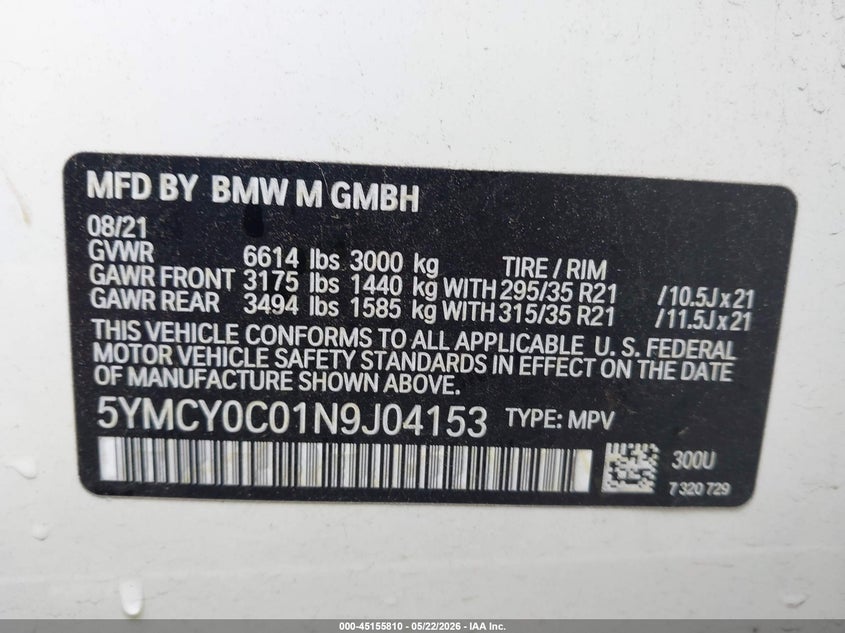 2022 BMW X6 m VIN 5YMCY0C01N9J04153 IAAI salvage auction — FRONT END, Salvage (Ohio), sold $26,975 on 2026-07-23 (photo 9)