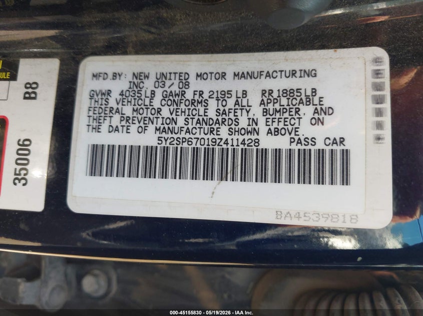 2009 Pontiac Vibe VIN 5Y2SP67019Z411428 IAAI salvage auction — FRONT END, Salvage (Ohio), sold $550 on 2026-07-07 (photo 9)