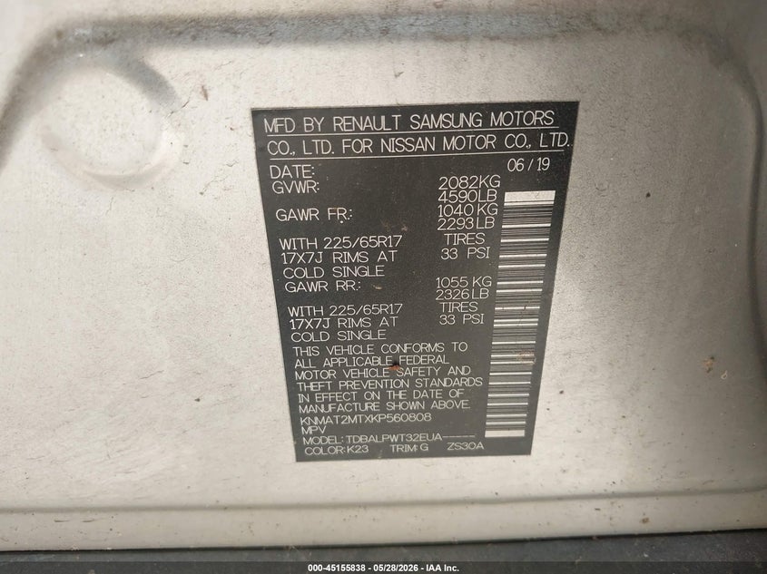 2019 Nissan Rogue VIN KNMAT2MTXKP560808 IAAI salvage auction — ALL OVER, Salvage Title, sold $1,000 on 2026-07-16 (photo 9)