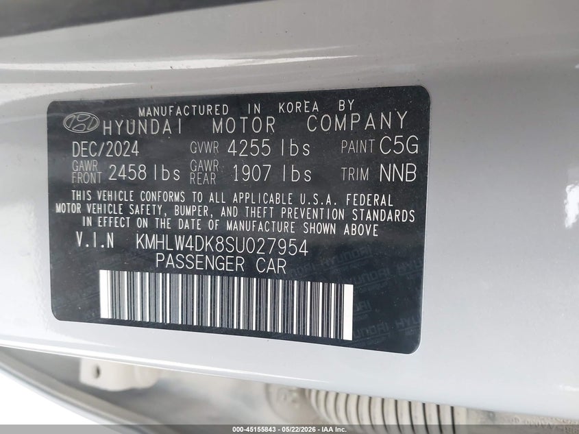 2025 Hyundai Elantra n VIN KMHLW4DK8SU027954 IAAI salvage auction — FRONT END, Clear (Kansas), sold $9,200 on 2026-08-23 (photo 9)