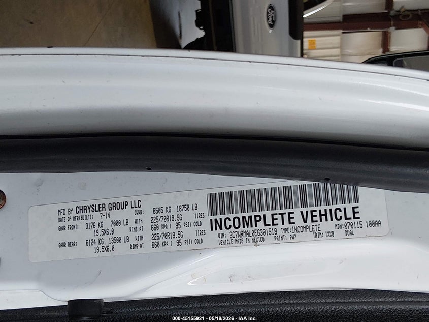 2014 Ram 5500 VIN 3C7WRMAL0EG301518 IAAI salvage auction — NORMAL WEAR, SF97 (Oklahoma), sold $15,050 on 2026-07-09 (photo 9)