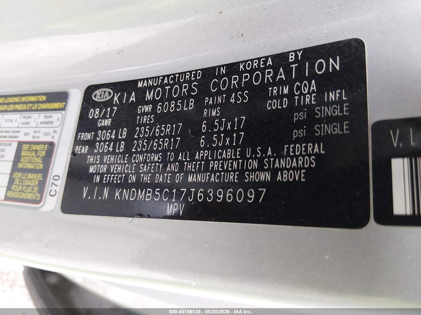 2018 Kia SEDONA VIN KNDMB5C17J6396097 IAAI salvage auction — FRONT END, Clear (Indiana), sold $2,150 on 2026-07-08 (photo 9)