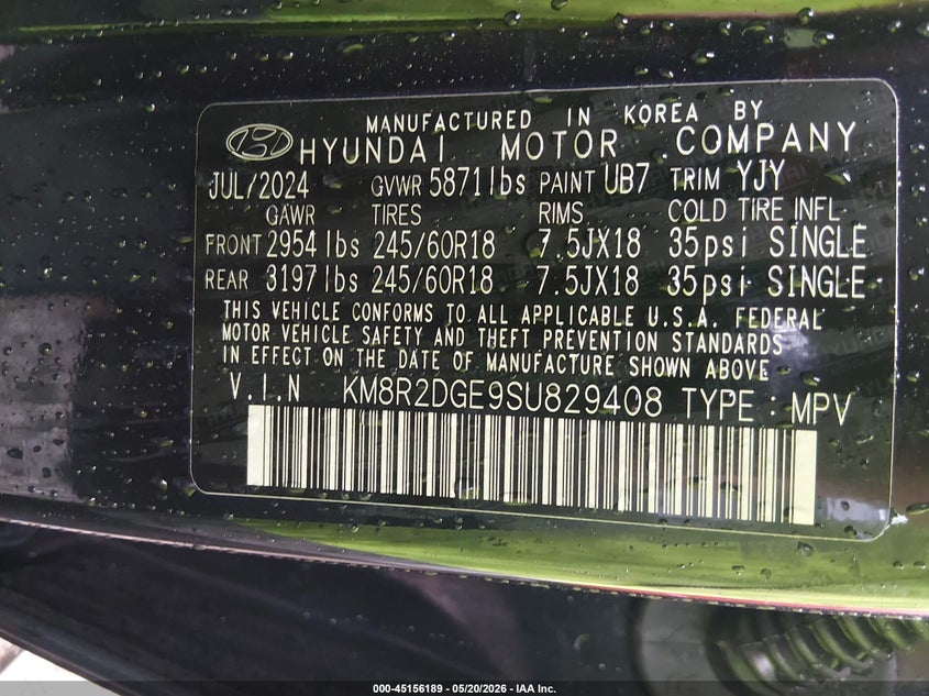 2025 Hyundai Palisade VIN KM8R2DGE9SU829408 IAAI salvage auction — LEFT FRONT, Salvage (Ohio), sold $13,575 on 2026-07-08 (photo 9)