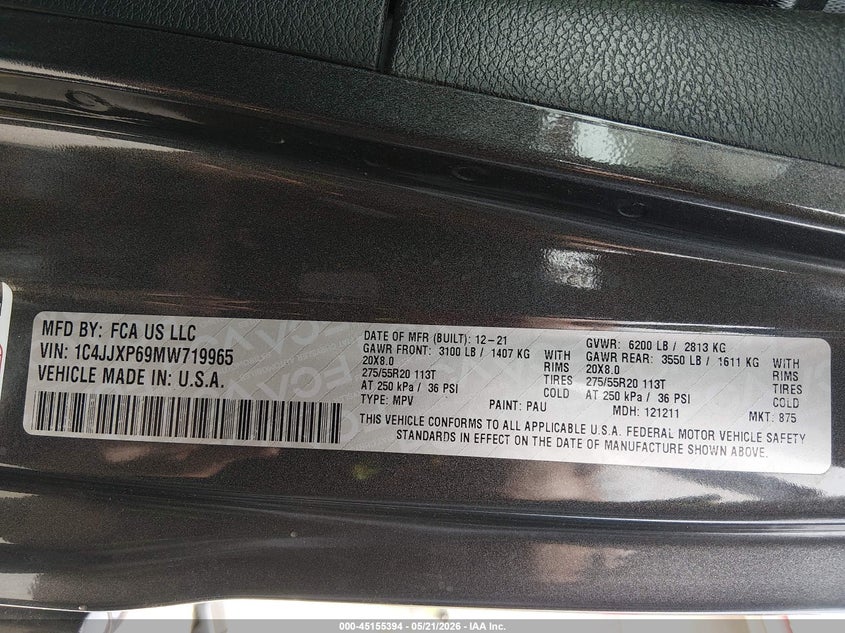 2021 Jeep Grand wagoneer VIN 1C4JJXP69MW719965 IAAI salvage auction — ALL OVER, Salvage (Maine), sold $8,925 on 2026-07-27 (photo 9)