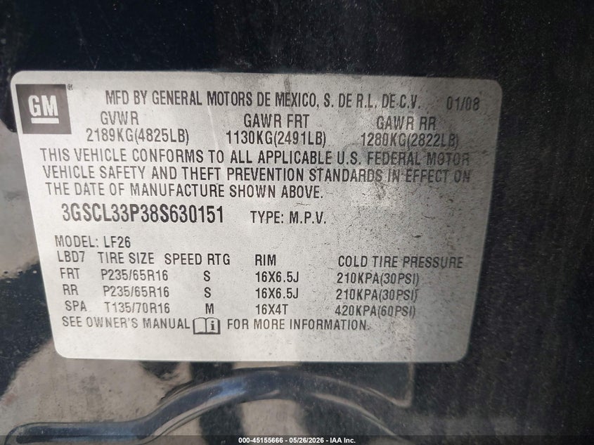 2008 Saturn Vue VIN 3GSCL33P38S630151 IAAI salvage auction — REAR END, Mv-907A (New York), sold $350 on 2026-07-09 (photo 9)