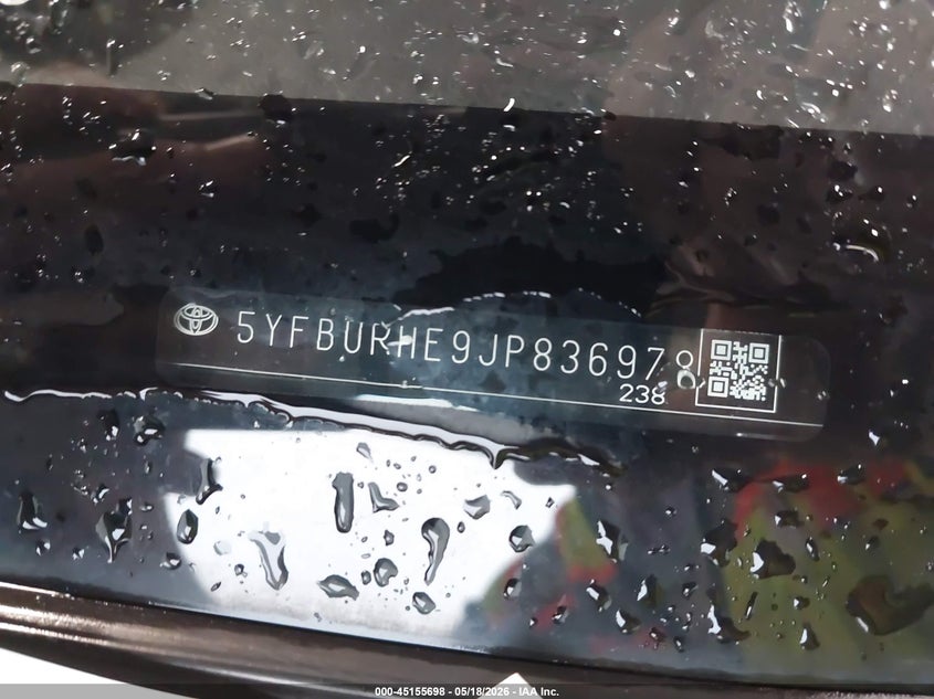 2018 Toyota Corolla VIN 5YFBURHE9JP836978 IAAI salvage auction — FRONT END, Clear (Michigan), sold $4,900 on 2026-07-13 (photo 9)