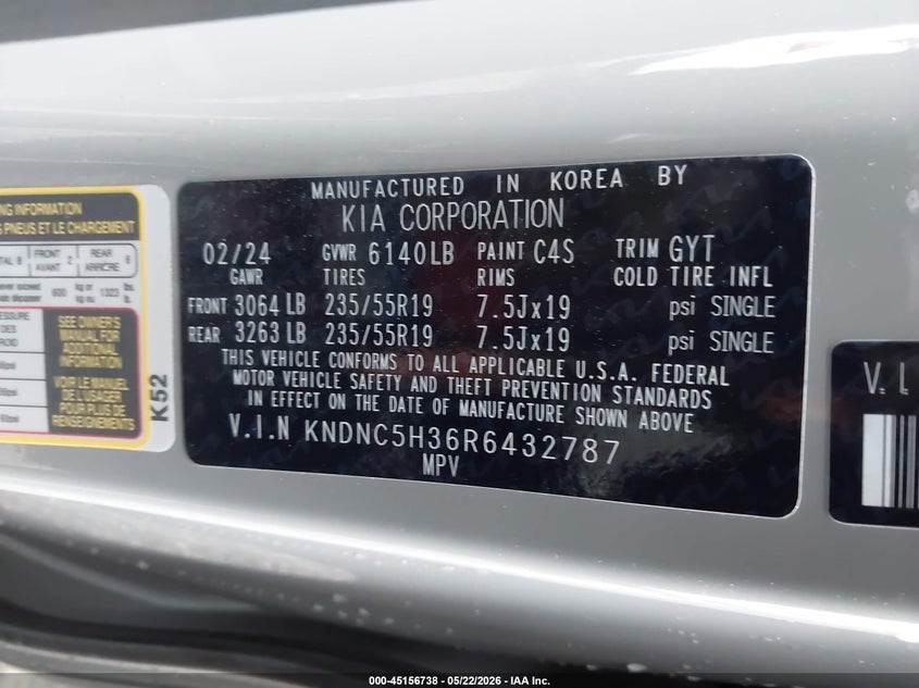 2024 Kia Carnival VIN KNDNC5H36R6432787 IAAI salvage auction — RIGHT FRONT, Salvage (Ohio), sold $9,350 on 2026-07-15 (photo 9)