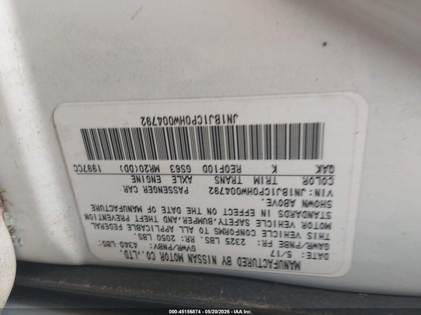 2017 Nissan Rogue VIN JN1BJ1CP0HW004792 IAAI salvage auction — ALL OVER, Salvage (Tennessee), sold $525 on 2026-07-23 (photo 9)