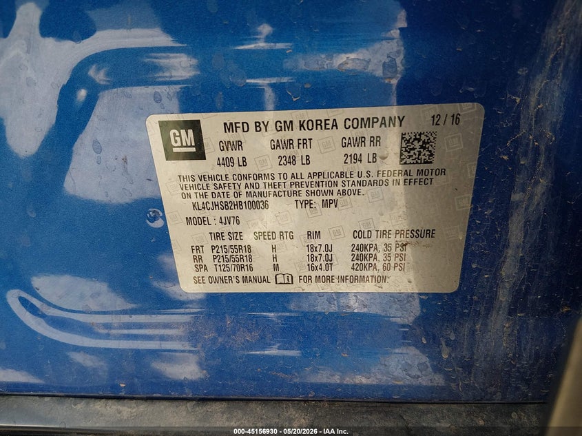 2017 Buick Encore VIN KL4CJHSB2HB100036 IAAI salvage auction — RIGHT FRONT, Salvage (New Mexico), sold $2,100 on 2026-07-08 (photo 9)