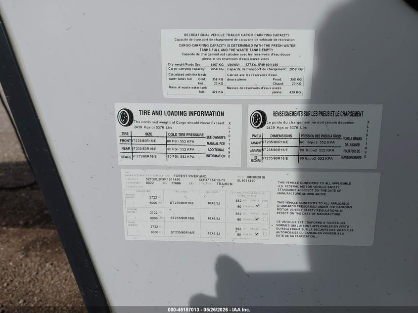 2019 Other Other VIN 5ZT3XL2F9K1011490 IAAI salvage auction — STORM DAMAGE, Salvage (Illinois), sold $5,500 on 2026-07-21 (photo 9)
