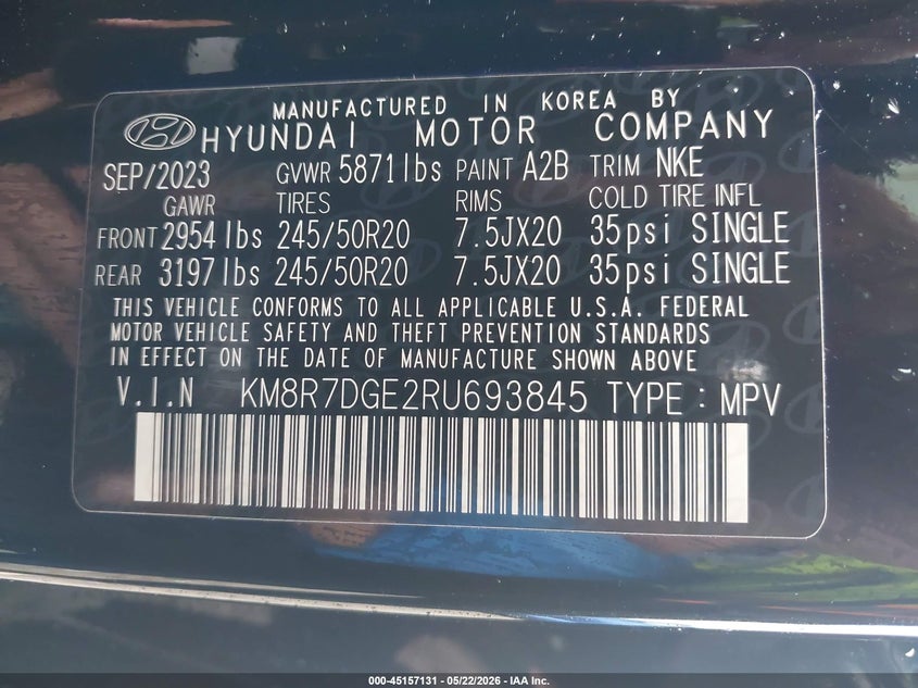 2024 Hyundai Palisade VIN KM8R7DGE2RU693845 IAAI salvage auction — RIGHT SIDE, Salvage (Arkansas), sold $19,100 on 2026-07-08 (photo 9)