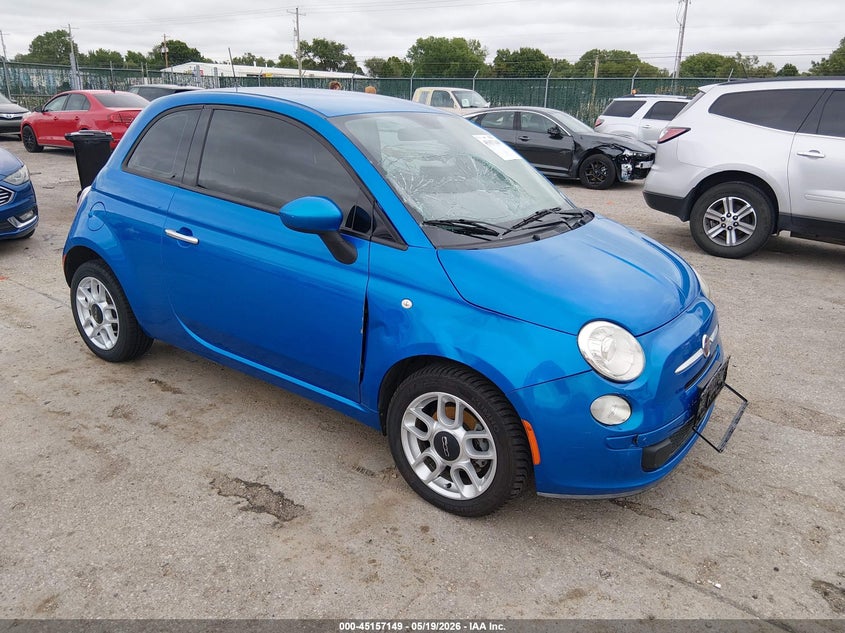 2015 Fiat 500 VIN 3C3CFFAR2FT570707 IAAI salvage auction — LEFT FRONT, Salvage (Kansas), sold $1,050 on 2026-08-07 (photo 1)