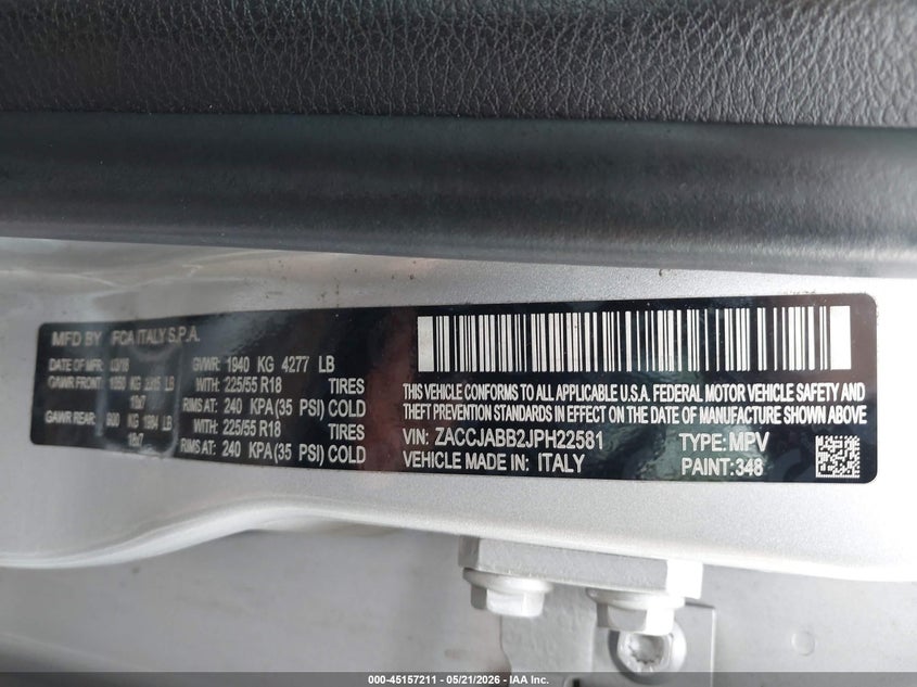 2018 Jeep Renegade VIN ZACCJABB2JPH22581 IAAI salvage auction — FRONT END, Salvage (Ohio), sold $600 on 2026-07-21 (photo 9)