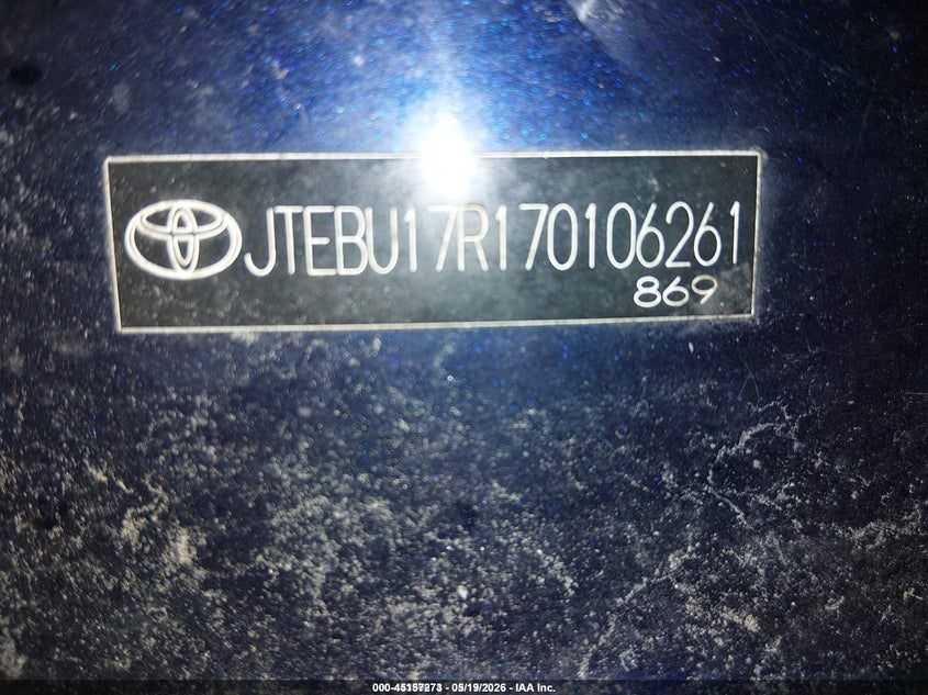 2007 Toyota 4runner VIN JTEBU17R170106261 IAAI salvage auction — ALL OVER, Salvage (Idaho), sold $300 on 2026-07-09 (photo 9)