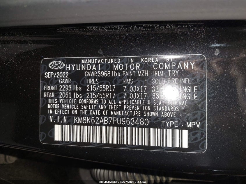 2023 Hyundai Kona VIN KM8K62AB7PU963480 IAAI salvage auction — LEFT FRONT, Salvage (North Carolina), sold $1,550 on 2026-07-30 (photo 9)