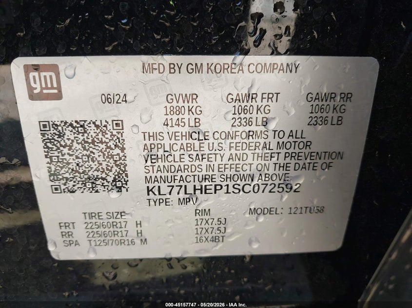 2025 Chevrolet Trax VIN KL77LHEP1SC072592 IAAI salvage auction — LEFT REAR, Salvage (Georgia), sold $8,100 on 2026-07-24 (photo 9)