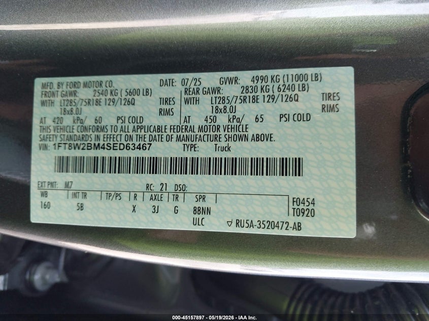 2025 Ford F250 VIN 1FT8W2BM4SED63467 IAAI salvage auction — FRONT END, Salvage (North Carolina), sold $38,650 on 2026-08-28 (photo 8)