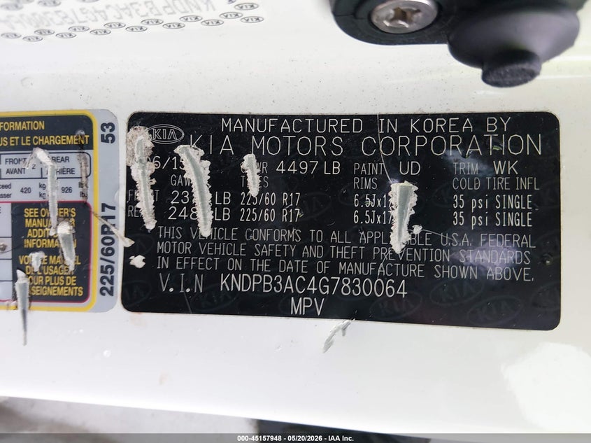 2016 Kia Sportage VIN KNDPB3AC4G7830064 IAAI salvage auction — HAIL, Clear (Missouri), sold $1,450 on 2026-07-30 (photo 9)