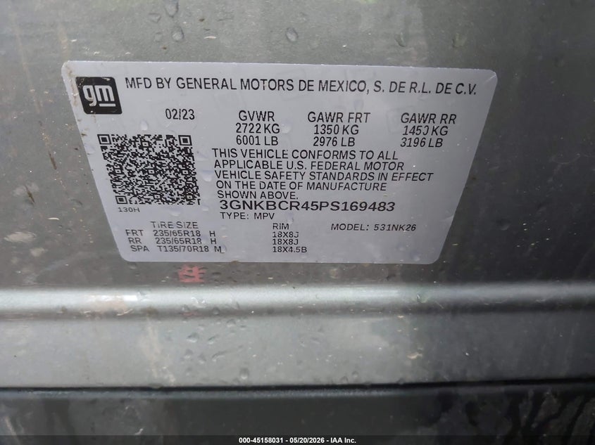 2023 Chevrolet Blazer VIN 3GNKBCR45PS169483 IAAI salvage auction — FRONT END, Salvage (Ohio), sold $5,100 on 2026-07-09 (photo 9)