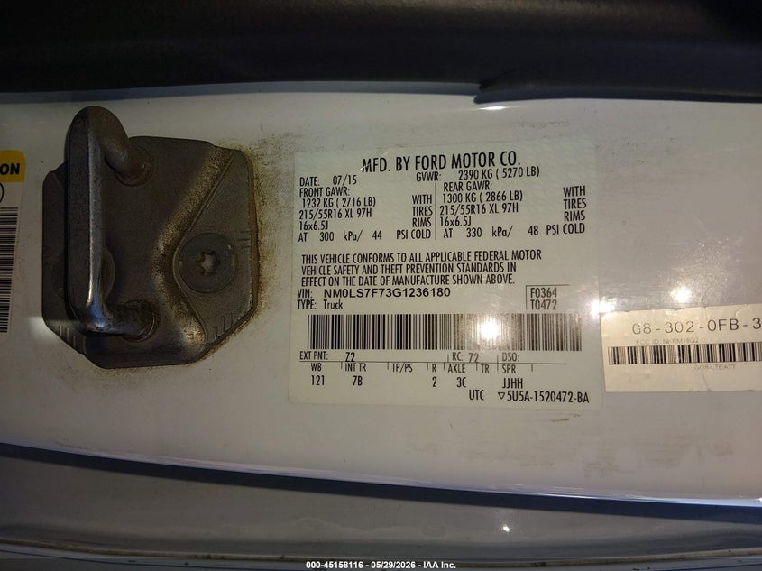 2016 Ford Transit VIN NM0LS7F73G1236180 IAAI salvage auction — REAR END, Salvage (Idaho), sold $1,750 on 2026-07-20 (photo 9)