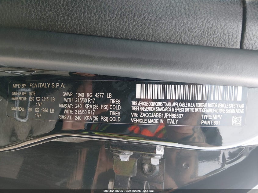 2018 Jeep Renegade VIN ZACCJABB1JPH88507 IAAI salvage auction — UNKNOWN, Salvage (Iowa), sold $25 on 2026-07-31 (photo 9)