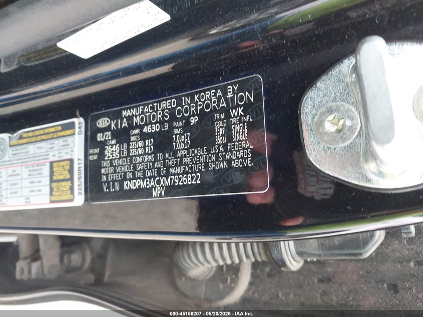 2021 Kia Sportage VIN KNDPM3ACXM7926822 IAAI salvage auction — THEFT, Salvage (Texas), sold $3,250 on 2026-07-29 (photo 9)