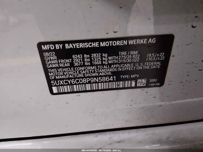 2023 BMW X6 VIN 5UXCY6C08P9N58641 IAAI salvage auction — RIGHT SIDE, Salvage (Arizona), sold $32,250 on 2026-07-13 (photo 9)