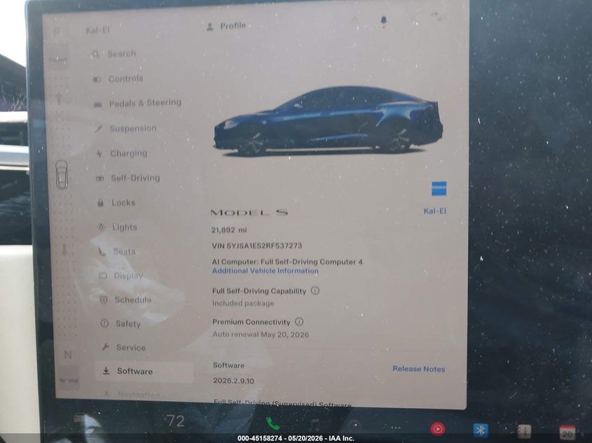 2024 Tesla Model s VIN 5YJSA1E52RF537273 IAAI salvage auction — LEFT FRONT, Salvage (South Carolina), sold $15,100 on 2026-07-14 (photo 7)