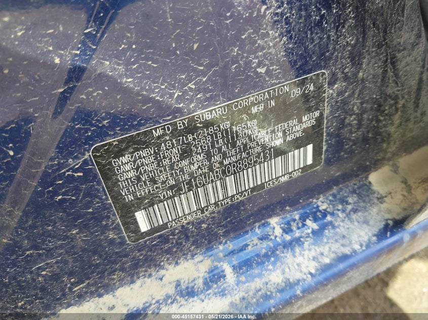 2024 Subaru Impreza VIN JF1GUABC0R8895431 IAAI salvage auction — FRONT END, Salvage (Iowa), sold $2,375 on 2026-07-06 (photo 9)