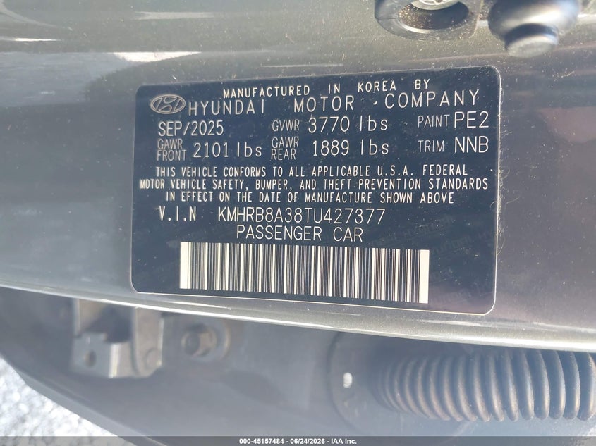 2026 Hyundai Venue VIN KMHRB8A38TU427377 IAAI salvage auction — FRONT & REAR, Salvage (South Carolina), sold $6,275 on 2026-07-28 (photo 9)