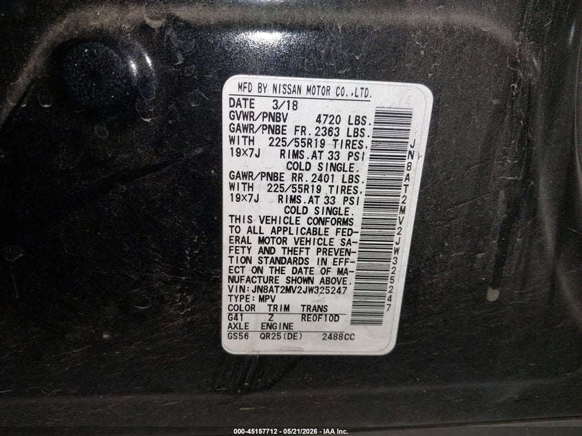 2018 Nissan Rogue VIN JN8AT2MV2JW325247 IAAI salvage auction — RIGHT FRONT, Salvage (Oregon), sold $3,700 on 2026-07-23 (photo 9)