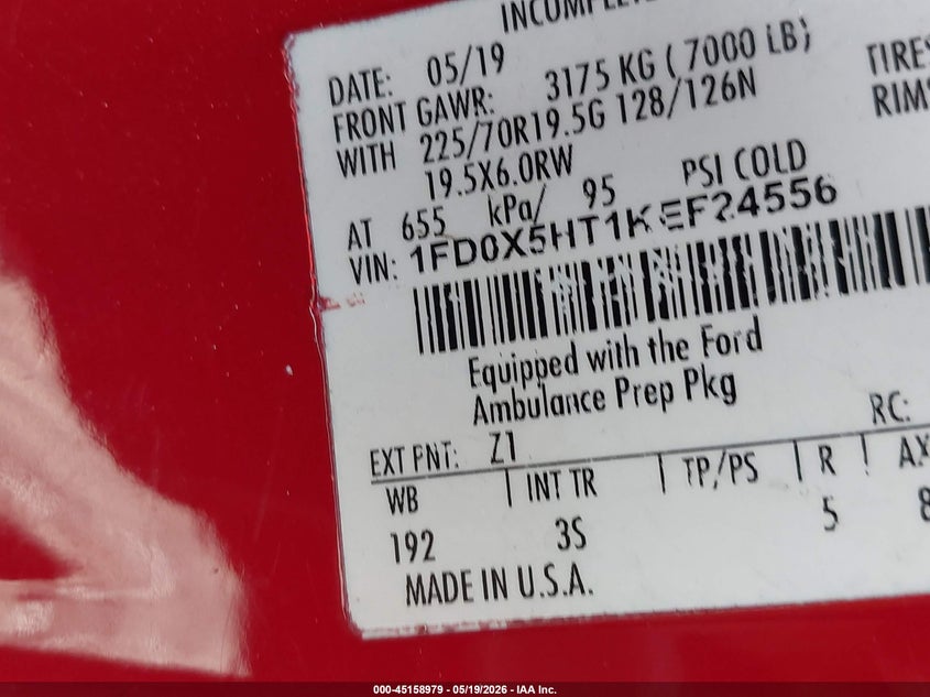2019 Ford F-550 chassis VIN 1FD0X5HT1KEF24556 IAAI salvage auction — NORMAL WEAR, Clear (New York), sold $25 on 2026-07-28 (photo 8)