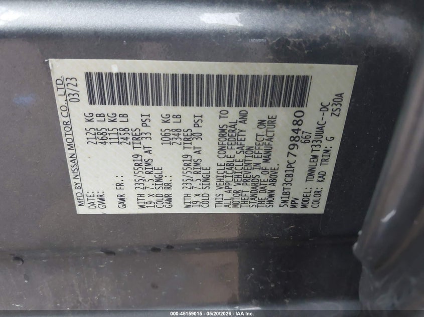 2023 Nissan Rogue VIN 5N1BT3CB1PC798480 IAAI salvage auction — FRONT END, Salvage (Indiana), sold $5,300 on 2026-08-26 (photo 9)