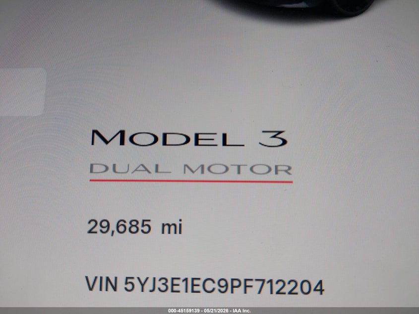 2023 Tesla Model 3 VIN 5YJ3E1EC9PF712204 IAAI salvage auction — LEFT SIDE, Salvage (California), sold $11,300 on 2026-07-16 (photo 7)