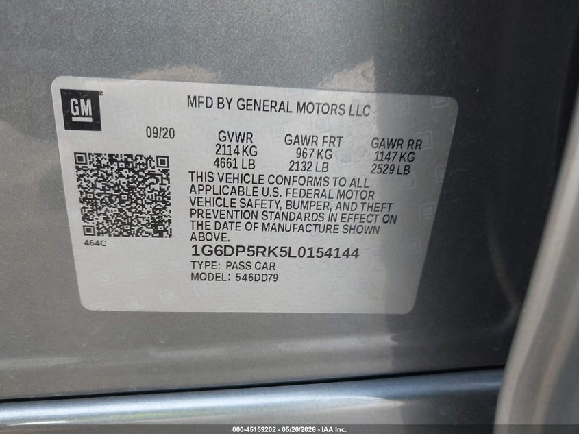2020 Cadillac Ct5 VIN 1G6DP5RK5L0154144 IAAI salvage auction — UNDERCARRIAGE, Salvage (Indiana), sold $13,900 on 2026-07-07 (photo 9)