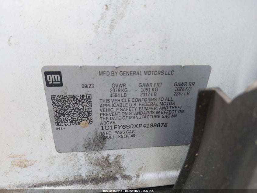 2023 Chevrolet Bolt euv VIN 1G1FY6S0XP4188878 IAAI salvage auction — REAR END, Certificate Of Destruction (Florida), sold $4,600 on 2026-07-07 (photo 9)