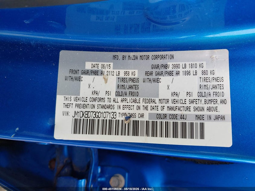 2016 Mazda Cx-3 VIN JM1DKBD73G0107133 IAAI salvage auction — FRONT END, Clear (Indiana), sold $2,100 on 2026-07-14 (photo 9)