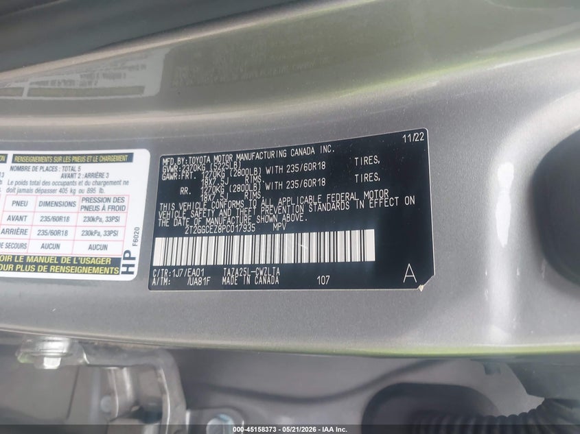 2023 Lexus Nx VIN 2T2GGCEZ8PC017935 IAAI salvage auction — FRONT END, Salvage (Texas), sold $14,200 on 2026-07-11 (photo 9)